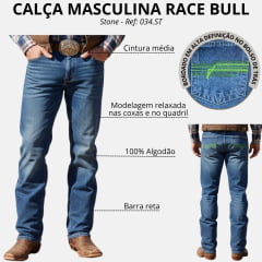 Calça Masculina Race Bull Tradicional Stone Bigode Bordado Verde Ref: 034.ST