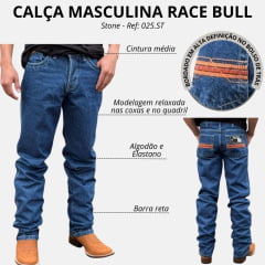 Calça Masculina Race Bull Tradicional Stone Bordado Laranja Ref: 025.ST