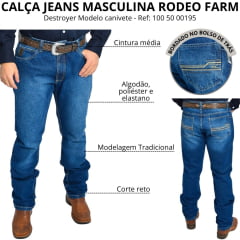 Calça Masculina Rodeo Farm Canivete Jeans Destroyed Bolso Bordado Ref: 100 50 00195