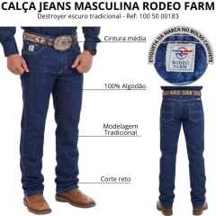 Calça Masculina Rodeo Farm Jeans 100% Algodão Destroyer Escuro Tradicional Ref: 100 50 00183