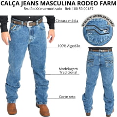 Calça Masculina Rodeo Farm Jeans Brutão XX Marmorizado Bordado Nos Bolsos Ref: 100 50 00187