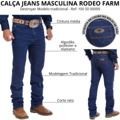 Calça Masculina Rodeo Farm Jeans Destroyed Tradicional Com Elastano Ref: 100 50 00009