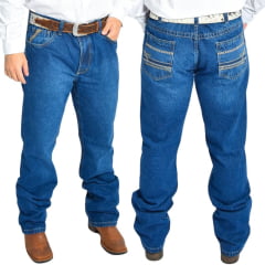Calça Masculina Rodeo Farm Jeans Destroyer Escuro Brutão XX Bolso Bordado Ref: 100 50 00189