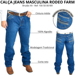 Calça Masculina Rodeo Farm Jeans Destroyer Escuro Brutão XX Bolso Bordado Ref: 100 50 00189