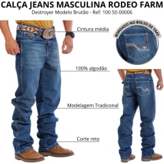Calça Masculina Rodeo Farm Jeans Destroyer Modelo Brutão Bolso Bordado Ref: 100 50 00006