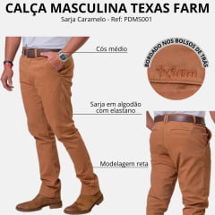 Calça Masculina Texas Farm Sarja Caramelo Casual Bootcut Ref: PDMS001
