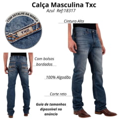 Calça Masculina TXC Jeans Alamo Azul Médio Com Bordado No Bolso Ref:18317