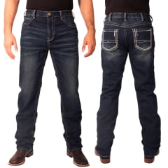 Calça Masculina TXC Jeans Azul Escuro Relaxed Fit Bootcut Dark Com Bordado No Bolso Ref:18390X4STR