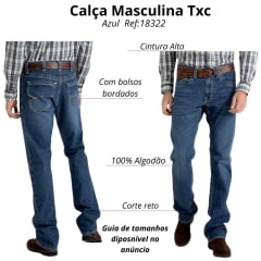 Calça Masculina TXC Jeans Bronco Azul Relaxed Fit 14 Oz Com Bordado No Bolso Ref:18322