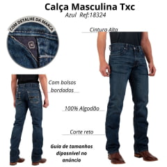 Calça Masculina TXC Jeans Marshal Azul Relaxed Fit Com Bordado No Bolso Ref:18324