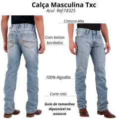 Calça Masculina TXC Jeans Rusty Azul Claro Relaxed Fit Com Bordado No Bolso Ref:18325