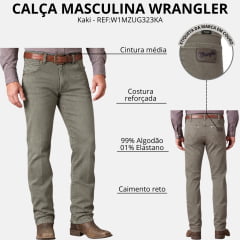 Calça Masculina Wrangler 11MWZ Icons Slim Jeans Sarja Lycra Kaki REF:W1MZUG323KA