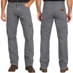 Calça Masculina Wrangler Brim Cargo Regular Cinza Chumbo Ref: WM1801 Calça Masculina Wrangler Brim Cargo Regular Cinza Chumbo Ref: WM1801