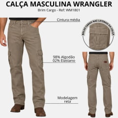 Calça Masculina Wrangler Brim Cargo Regular Kaki Ref: WM1801