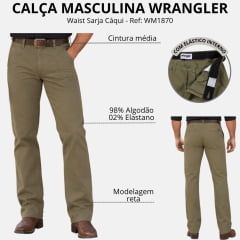 Calça Masculina Wrangler Com Elástico Sportwear Waist Sarja Cáqui Ref:WM1870