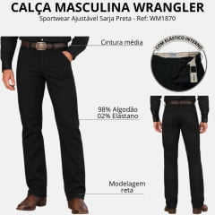 Calça Masculina Wrangler Com Elástico Sportwear Waist Sarja Preta Ref:WM1870