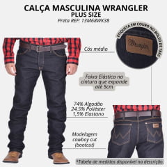 Calça Masculina Wrangler Jeans 13M Big E Tall Elastic Waist Preta Plus Size REF: 13M68WK38UN