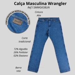 Calça Masculina Wrangler Jeans 13M Big E Tall Western Azul Médio Ref:13MWGK38UN