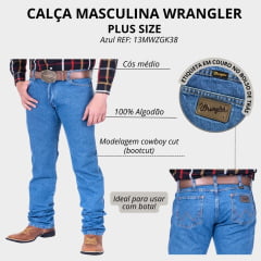 Calça Masculina Wrangler Jeans 13M Big E Tall Western Azul Médio REF: 13MWZGK38