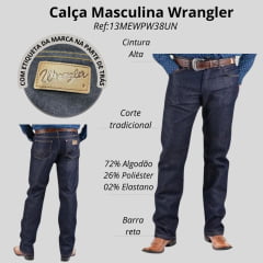 Calça Masculina Wrangler Jeans 13M Big E Tall Western Cowboy Azul Escuro Ref:13MEWPW38UN