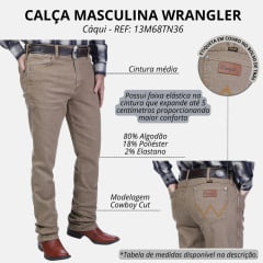 Calça Masculina Wrangler Jeans 13M Elastic Waistband Caqui Escuro Com Bordado Caramelo REF: 13M68TN36