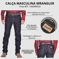 Calça Masculina Wrangler Jeans 13M Elastic Waistband Preto Com Costura Amarelo REF: 13M68WK36