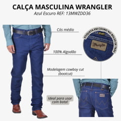 Calça Masculina Wrangler Jeans 13M Western Cowboy Azul Escuro REF: 13MWZDD36