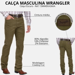 Calça Masculina Wrangler Jeans 13M Western Cowboy Cut Caqui Escuro Ref:13MWEKA36KA