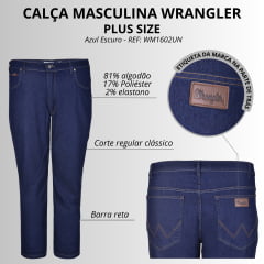 Calça Masculina Wrangler Jeans Azul Escuro C/ Lycra Cody Classic Gigante - REF: WM1602UN