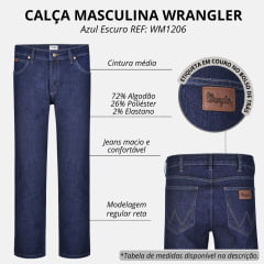 Calça Masculina Wrangler Jeans Azul Escuro Com Lycra Urban Texas Regular REF: WM1206 UN