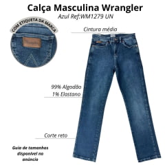 Calça Masculina Wrangler Jeans Azul Médio Com Lycra Texas Regular Ref:WM1279UN