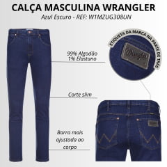 Calça Masculina Wrangler Jeans Lycra 11MWZ Icons Slim - Azul Escuro REF: W1MZUG308UN