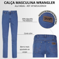 Calça Masculina Wrangler Jeans Lycra 11MWZ Icons Slim - Azul Médio REF: W1MZUG309UN