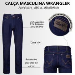 Calça Masculina Wrangler Jeans Lycra 11MWZ Icons Slim Fit - Azul Escuro REF: W1MZUG303UN