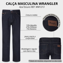 Calça Masculina Wrangler Jeans Lycra Azul Escuro Texas Regular REF: WM1213UN