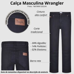Calça Masculina Wrangler Jeans Preto Lycra Urban Texas Regular Ref:WM1202UN