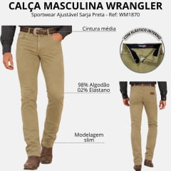 Calça Masculina Wrangler Texas Elastic Waistband Slim Sarja Bege Ref:WM1750