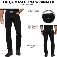 Calça Masculina Wrangler Texas Elastic Waistband Slim Sarja Preta Ref:WM1750