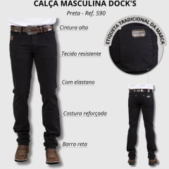 Calça Masculina Docks Jeans Preta Sarja - Ref. 590
