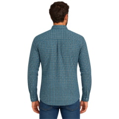 Camisa Masculina Radade Azul Manga Longa Xadrez Logo Amarelo