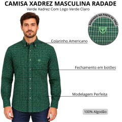 Camisa Masculina Radade Verde Manga Longa Xadrez Logo Verde Claro