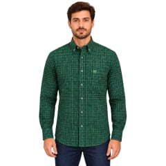 Camisa Masculina Radade Verde Manga Longa Xadrez Logo Verde Claro