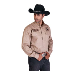 Camisa Country Masculina Radade Bordada New Western Marrom Claro