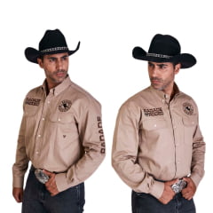 Camisa Country Masculina Radade Bordada New Western Marrom Claro