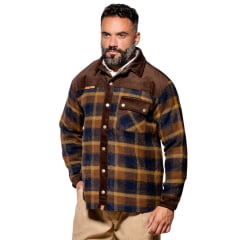 Camisa Em Lã Masculina Térmica Santa Fé Lenhador Xadrez Azul E Marrom Ref:01