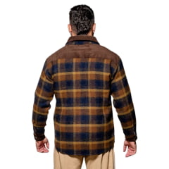Camisa Em Lã Masculina Térmica Santa Fé Lenhador Xadrez Azul E Marrom Ref:01