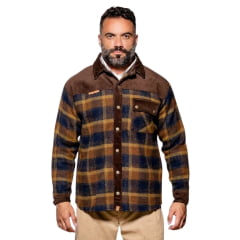 Camisa Em Lã Masculina Térmica Santa Fé Lenhador Xadrez Azul E Marrom Ref:01