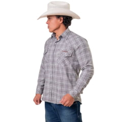 Camisa Masculina Texas Farm Flanelada Western Xadrez Preto E Marrom Manga Longa - Ref:CAL654