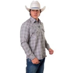 Camisa Masculina Texas Farm Flanelada Western Xadrez Preto E Marrom Manga Longa - Ref:CAL654