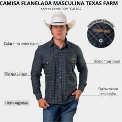 Camisa Masculina Texas Farm Flanelada Western Xadrez Verde Caramelo - Ref:CAL652